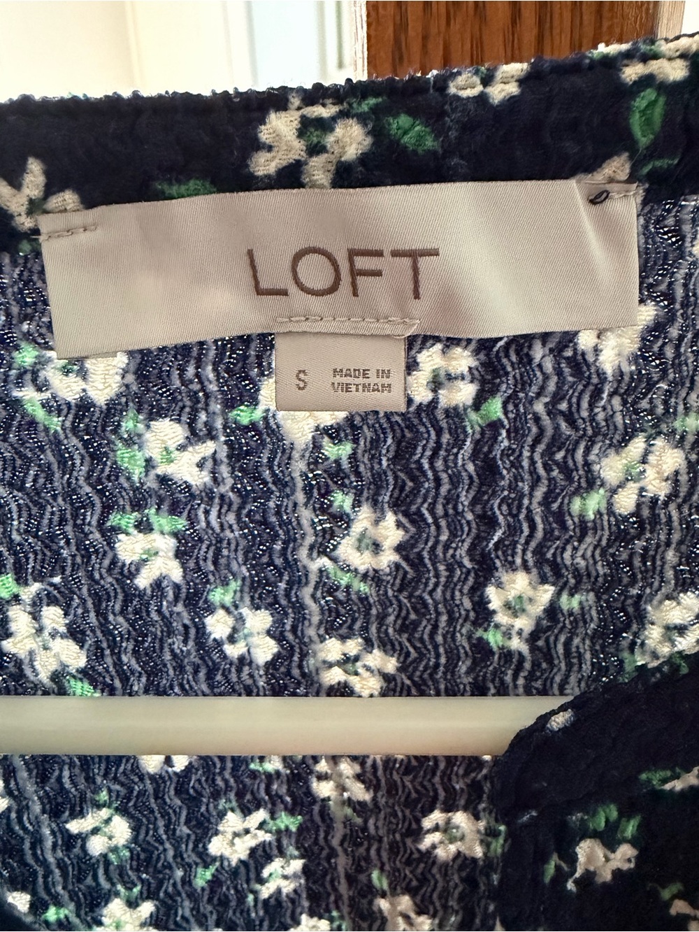 LOFT Navy Floral Split-Neck Short Sleeve Blouse - Picture 3 of 8